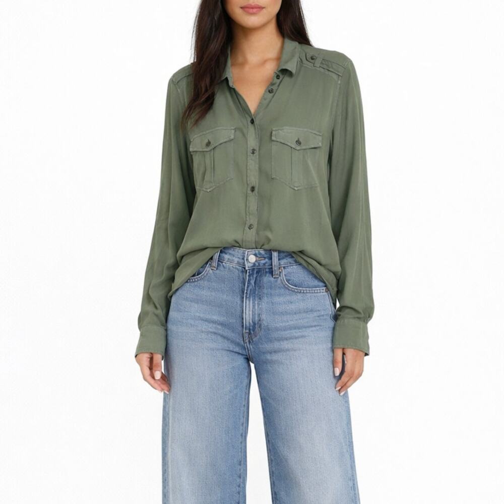 American Eagle Olive Green Boyfriend Button Down Shirt XS Casual Utility Top XS
